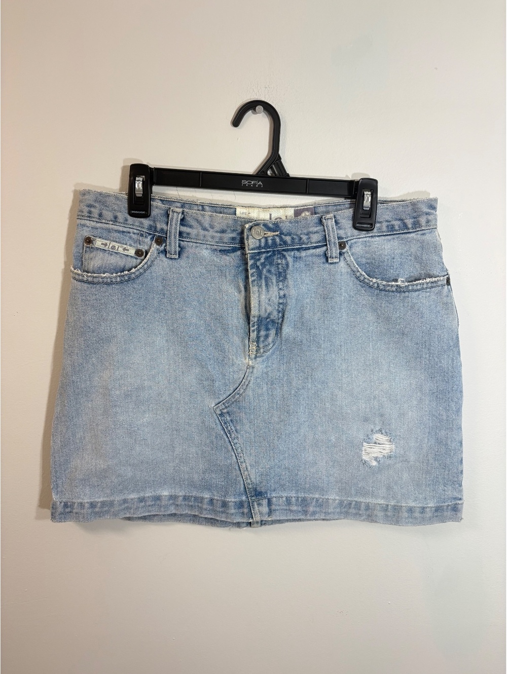Vintage Y2K 90s/early 2000s l.e.i. Distressed Blue Jean Mini Skirt Size 13